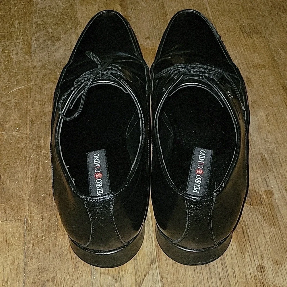 Pedro Camino Mens Black Patent Leather Derby Dress Shoes Size 41 Lace Up Formal‎